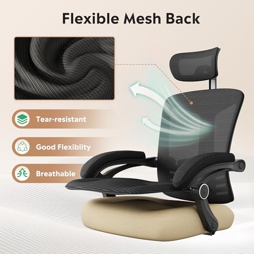DEVAISE Ergonomic Mesh Office Desk Chair with Footrest, Comfrotable Big and Tall Reclining Computer Chair with Adjustable Lumbar Support, Backrest Adjustable, High Back SGS Class 4 Gas Lift, Black - Image 8