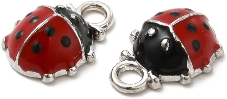 100Pcs Red & Black Enamel Ladybug Charms with Silver Loop Cute Insect Metal Charms for Jewelry Earring Making Crafts Keychain - Image 2