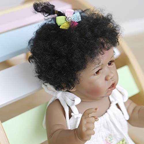56CM Realistic Reborn Doll African American Baby Newborn Doll Soft Full Body Silicone100% Hand-Made Collectibles Waterproof Washable Kids Toy – Bild 7