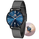 OLEVS Black Watch for Women Elegant Slim Womens Watch for Small Wrists Womens Watches Blue Face with Date Fashion Thin Watches Ladies for Small Wrist Blue Waterproof Reloj de Mujer Dress