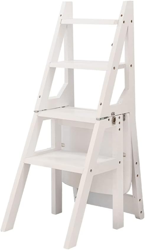 Solid Wood Folding Ladder Household Folding Stair Chair Full Solid Wood Ladder Chair Dual-use Step Stool Step Ladder Stool (Color 2 4 Step)