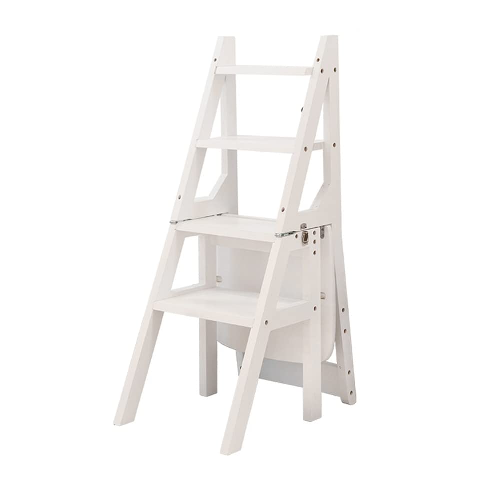 Taburete de escalera de doble uso en madera maciza color 3 de 4 pasos