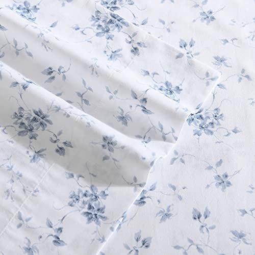 Image of Laura Ashley - Queen Sheet Set, Buttery-Soft Bed Sheets with a Naturally Silky Smooth Cotton Sateen Lightweight Feel - Matching Pillowcases & Fitted Sheet (Garden Muse Blue)