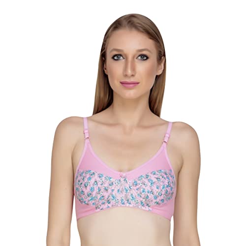 Image of Women Padded Printed Bra - Made of Pure Cotton Full Coverage Non Wired Seamless Pushup Soft Cup for T-Shirt Saree Dress Sports Garment for Daily Use Everyday