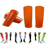 Soccer Shin Guards for Kids Youth Child with Sleeves Soccer Shin Pads and Shin Guard Sleeves Calf Sleeves for Boys Girls Kids Youth Toddler Children Teenagers Adult (Orange, M 3'11' - 4'6')