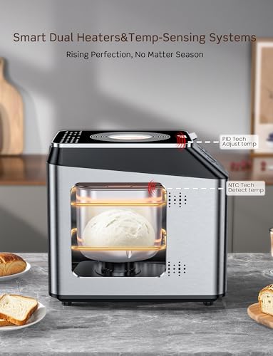 Image of KBS 750W Programmable Bread Maker, Dual Heaters Bread Machine with 3LB Ceramic Pan & Fruit Dispenser,20-in-1 Stainless Steel Automatic Bread Maker Machine with Quiet Brushless Motor,15H Timer,3 Colors