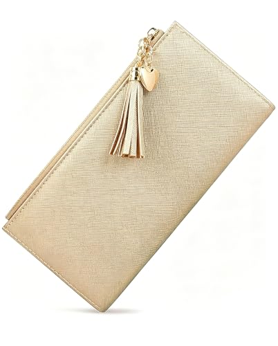 Image of Valentoria Womens Wallet Cute Elegant Long Slim Card Holder Case Minimalist Coin Purse Thin Tassels Zip Clutch Wallets for Girls Ladies | Cute