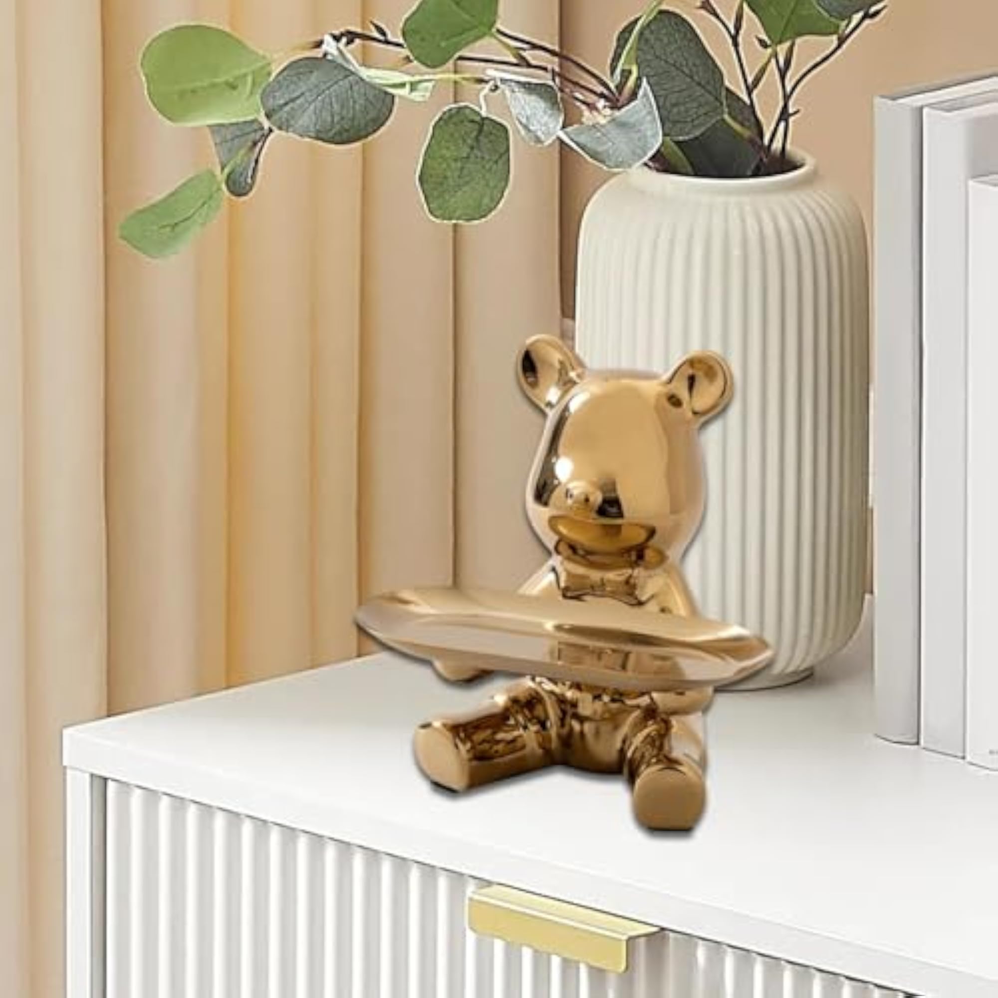 Modern Bear Piggy Bank Sculpture, Gold Home Decor