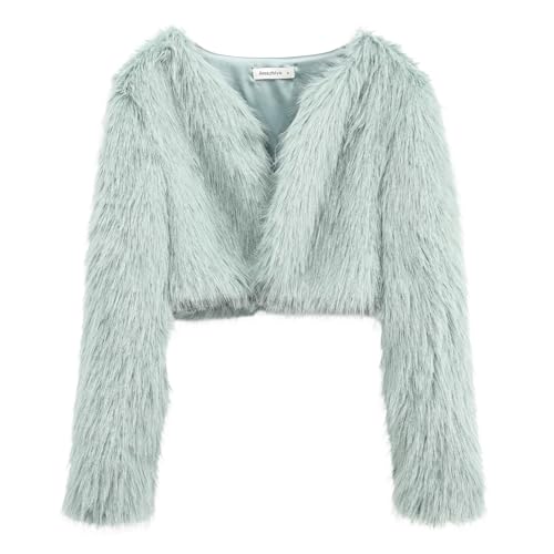 Amazhiyu Damen Kunstfellmantel, Winterjacke, langärmelig, Rundhalsausschnitt, vorne offen, Outwear, Plüsch, warme Strickjacke, lichtgrün, L