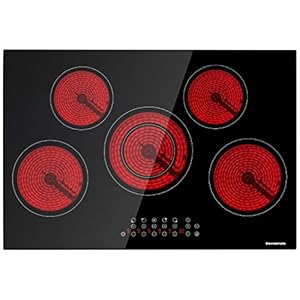 Electric Cooktop, thermomate 30 Inch Built-in Radiant Electric Stove Top, 240V Ceramic Electric Stove with 5 Burners, 9 Heating Level, Timer & Kid Safety Lock, Sensor Touch Control
