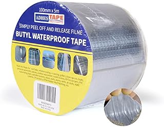 ADHES Butyl Tape Waterproof Tape Aluminum Foil Tape Sealan Tape 100mm x 5m(4inch x 5m), for RV Repair, Window, Silicone, Boat and Pipe Sealing, Glass & EDPM Rubber Roof Patching, Silver