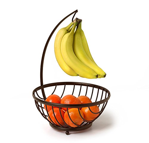 Spectrum Ashley Tree & Basket Hanger & Fruit Basket, Produce Saver Banana Holder & Open Wire Fruit Bowl For Kitchen Counter & Dining Table, Tree, Bronze #TOP4