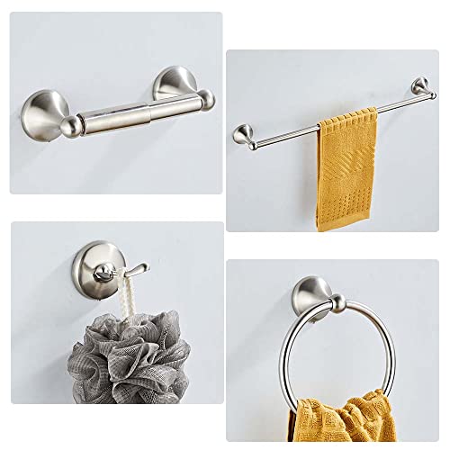 4 Piece Bathroom Accessory Set(Adjustable Towel Bar, Towel Ring, Toilet Paper Holder,Towel Hook), Wall Mounted Bathroom Hardware Accessories Set,Brushed Nickel #TOP6