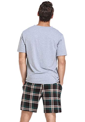 Vlazom Men's Pajama Sets Soft 2 Piece Pj's Set Short Sleeve Cotton Top and Plaid Pants for Loungewear Sleepwear with Pockets4
