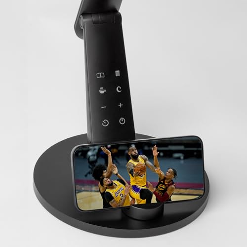 BARMIKA LED Desk Lamp with USB Charging Port, Eye-Caring Desk Light, 10W Bright Desk Lamp for Home Office, Dimmable Lamp for Desk, Adjustable Desk Lighting with Memory, Timer and Phone Stand, Black - Image 3