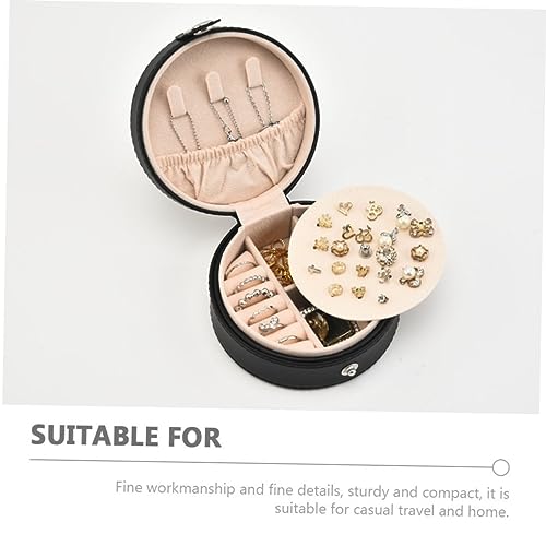 Boîte à bijoux portable cuir ronde multi-compartiments - 8