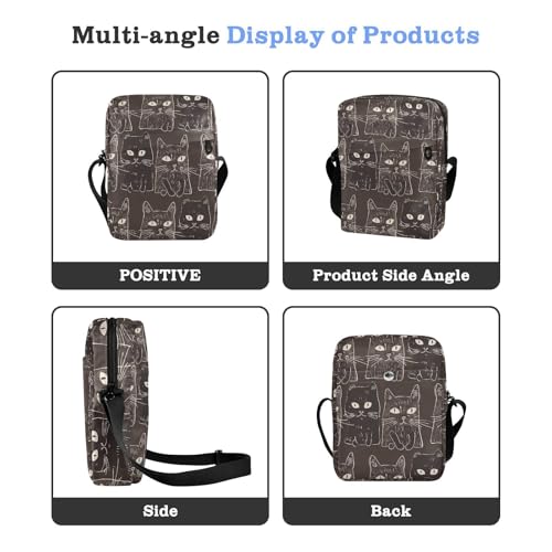 KLL Cartoon Cute Brown Cats Line Art mens messenger bag Vegan Leather cross body bag for woman Travel Shoulder Handbags4