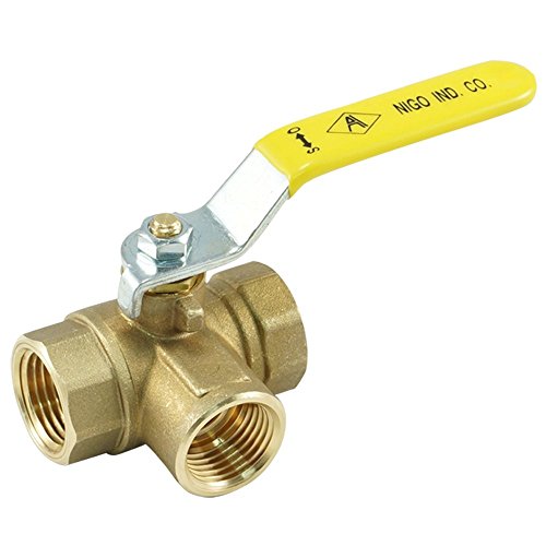 NIGO Industrial Co. 180SS Series 3-Way (L-Port) Forged Brass Ball Valve, Lever Handle, NPT Female, Full Port 400WOG, Lead Free Available (Lead Free - 3/4")