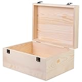 SafeDelux Large Unfinished Wood Box with Locking Clasp - 12.6x9.4x6 Inches 3-Pack Natural Extra...
