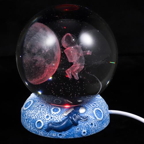 POPETPOP LED Crystal Ball Night Light with Base Unique Desk Decor Present for Home Decoration Engraved Design for Fantasy Experience Shape
