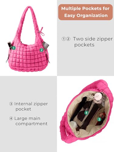 Image of Puffer Quilted Tote Bag for Women Nylon Crossbody Bags Puffy Purse Hobo Large Shoulder Bag Trendy