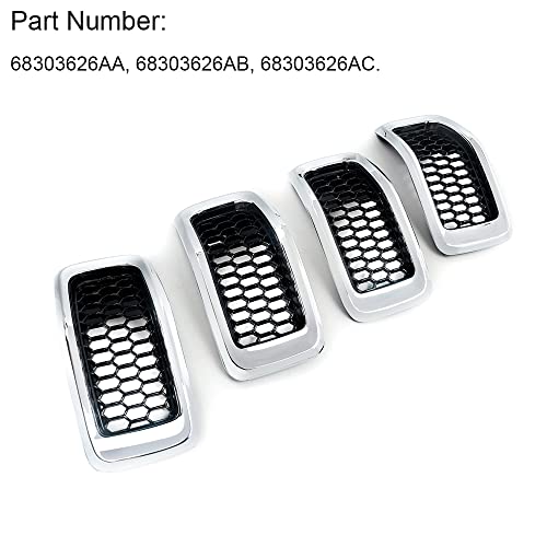 Mic 7Pcs Front Grill Mesh Inserts Kit Compatible With Cherokee 2014-2018,Clip-In Honeycomb Grille Guards Cover,Chrome #TOP3