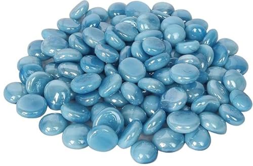 Image of Color Stone Decorative Shiny Glossy Flower Glass Pebbles for Vase Fillers Plant Pots Home Table Garden & Outdoor Decoration (Creamy Blue 2Kg)