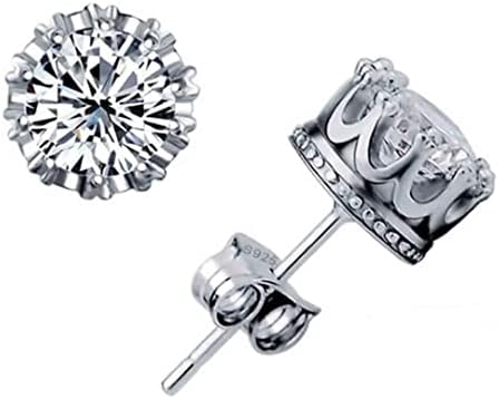 Celebrity Jewellery 925 Sterling Silver Shining AAA Cubic Zirconia Crown Solitaire Stud Earrings for Women