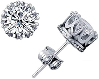 Celebrity Jewellery 925 Sterling Silver Shining AAA Cubic Zirconia Crown Solitaire Stud Earrings for Women