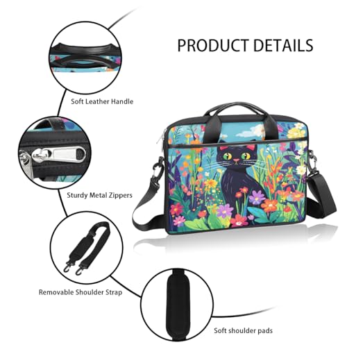Sac ordinateur 15" imprimé chat et fleurs avec bandoulière confort