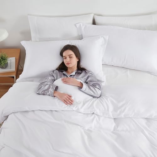 Image of Hearth & Harbor White Duvet Cover with Fitted Sheet Cal King Size | 4 Piece Soft Double Brushed Bedding Set, Button Closure, 1 Duvet Cover 104x98 Inches, 1 Fitted Sheet, 2 Pillow Shams