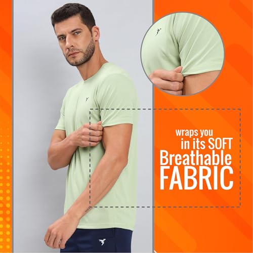 Image of TECHNOSPORT Men's Slim Fit Polyester Activewear Sports T-Shirt with Moisture-Wicking Comfort for Workout, Running & Gym