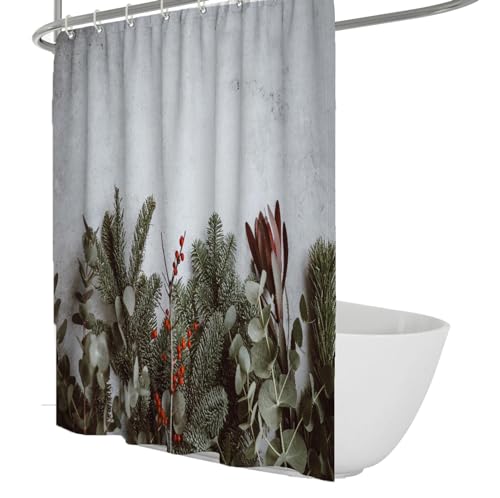 LANDERSION Joyeux Noël Rideau De Douche Noël Vacances Esthétique Pin Vert Salle De Bain Rideau pour Adolescentes Salle De Bain Accessoires Comprennent Crochets W150 x L180cm