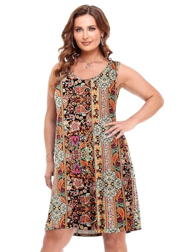 Image of BELAROI Women Plus Size Sundress Summer Casual Sleeveless Tshirt Dress Tie Dye Swing Tank Dresses with Pockets Beach Cover up