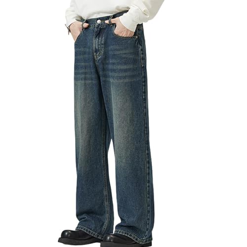 Baggy Jeans for Men Women Elastic Waist Washed Denim Pant Loose Fit Wide Leg Jeans Vintage Hip Hop Pants with Pockets