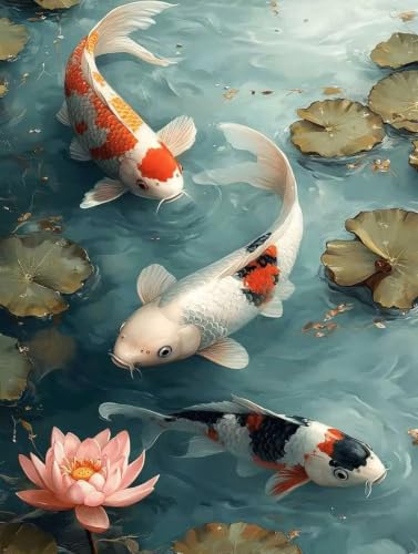 Broderie diamant strass poisson lotus 50x70cm canevas luxe pour loisirs créatifs