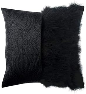 The HomeCentric Decorativo Negro 65 x 65 cm Cojin, Piel sintética y Piel con Textura, Piel, Patchwork Cojin para Silla, Color Solido Moderno - Furry World