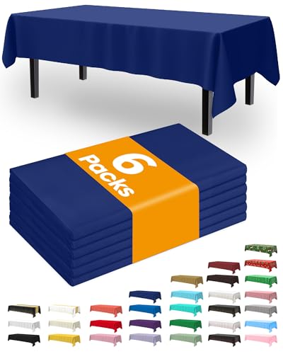Image of Pureegg Plastic Table Cloth Disposable 6 Pack, 54 x 108 Inch, Navy Blue | Patriotic Party, Veterans Day, Independence Day, Waterproof, Navy Blue, Tablecloth