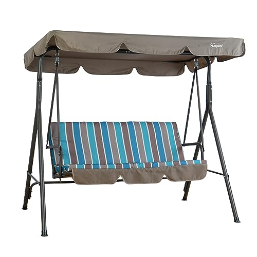 Kozyard Alicia Patio Swing Chair - Comfortable 3 Cushion Seats with Strong Steel Frame, Adjustable Canopy and Removable Cushion Ideal Glider Swing for Outdoors Garden Poolside, Balcony (Blue Stripe) - Thumbnail 2