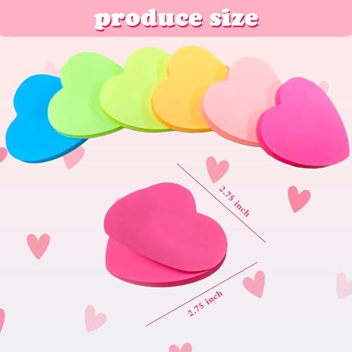 Heart Sticky Notes - 6 Pads Valentines Gifts | Valentines Party Favors Supplies for Women - Post Notes Stickers for Galentines - Teacher Must Have Desk Accessories for Classroom Office,80 Sheets/Pad