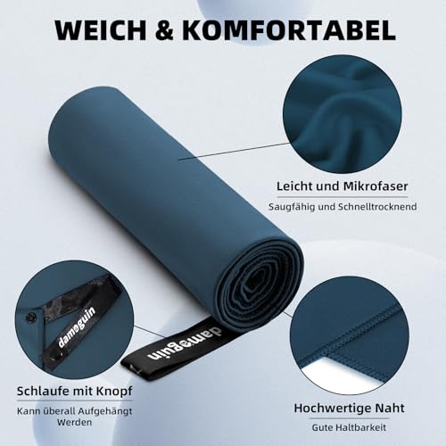 damoguin 3er-Set Mikrofaser Handtuch, Groß (180*80cm) & 2 Stück Klein (80*40cm) Schnelltrocknende Microfaser Fitness Handtücher, als Sporthandtuch, Strandtuch, Badetuch und Reisehandtuch (Marineblau)