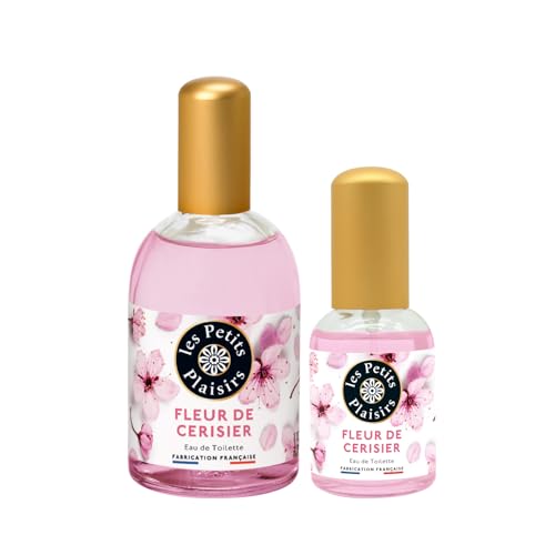 Les Petits Plaisirs – Lot Eau de Toilette Fleur de Cerisier 110ml + 30ml, Féminin fleuri, et musqué, Parfum femme, Coffret cadeau femme, Made in France, 110ml, 30ml