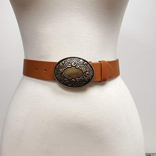 Western Oval Floral Engrave Buckle with Vegan Belt2