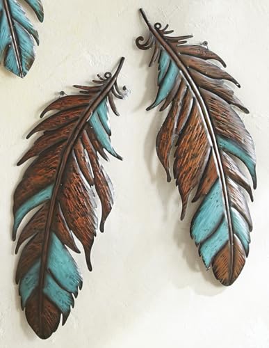 BLACK FOREST DECOR Prairie Skies Turquoise Feathers Wall Art (2pcs)