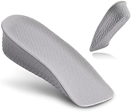 Elfzone Height Increase Insoles - 1.5 Inch - Foot Arch Contour Shoes Lifts for Women Orthopedic Heel Lift Cushion Gel Leg Discrepancy Balancer, Women's Size 8-10, Grey (2 Packs)