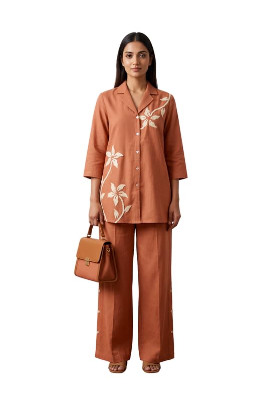jisora Women's Peach Embroidered Cotton Flex Co-ord Set-picture-17