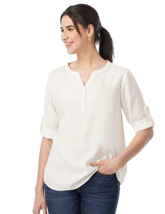 FYLTR Women's Casual Roll -Up Sleeves V-Neck Top - Western Tops for Woman | Shirts for Women | Soft & Comfortable | Tops f... - Review, Price and Buying Guide