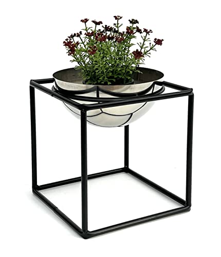 DanDiBo Tabouret à fleurs en métal avec pot - Noir et argenté - 20-35 cm - 96256 - Colonne de fleurs moderne - Support pour plantes (hauteur 20 cm/S)
