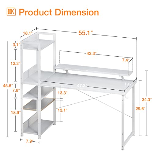 ODK Computer Desk with Storage Shelves and Monitor Stand #TOP17