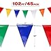 NACARUM Multicolor Pennant Banner Flags | OSHA 500lb Rated | Strand Fade Resistant 【102FT】